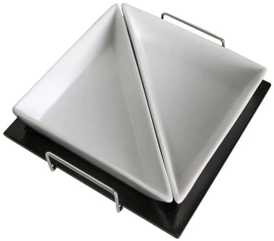 Set di 2 ciotole con vassoio TORO in ceramica e legno