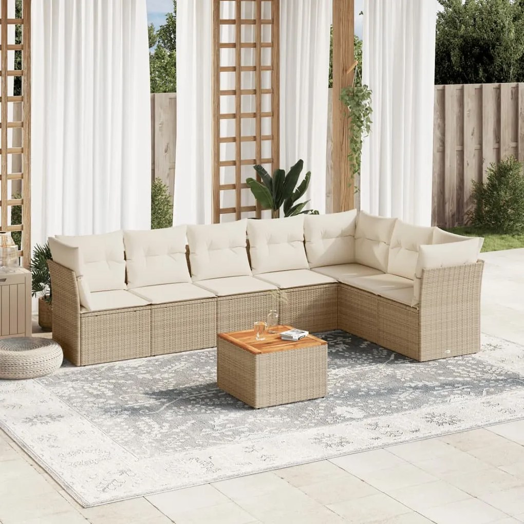 Set divano da giardino 8 pz con cuscini beige in polyrattan