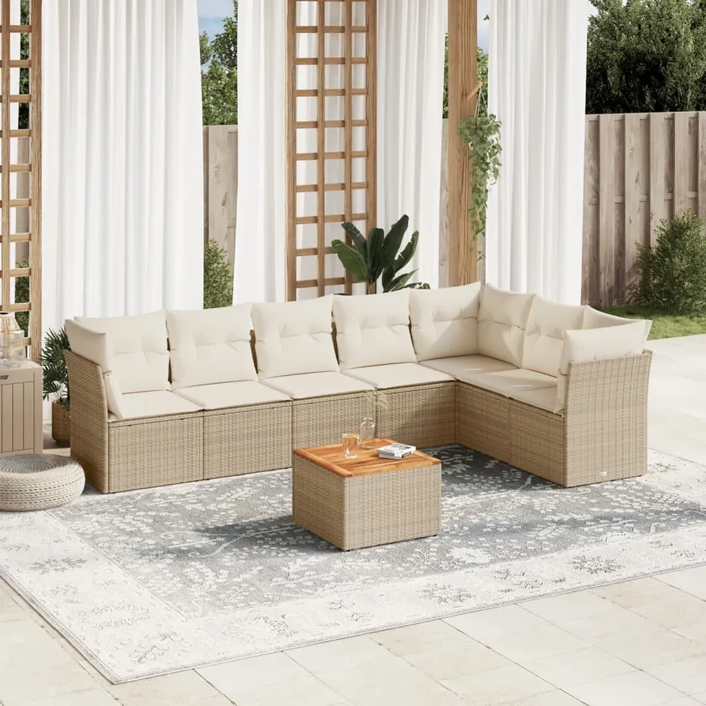 Set divano da giardino 8 pz con cuscini beige in polyrattan