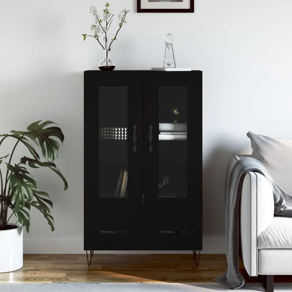Credenza Nera 69,5x31x115 Cm İn Legno Multistrato /