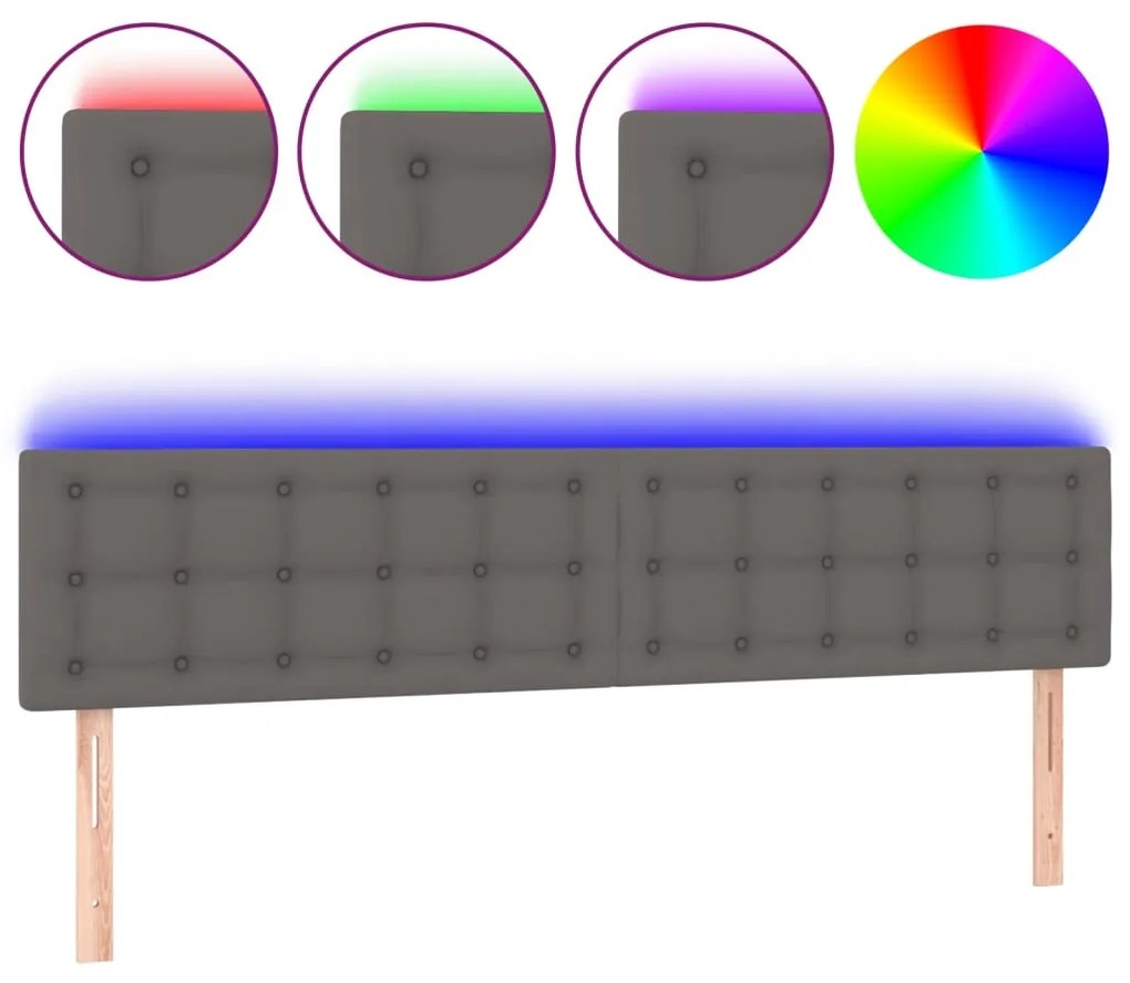 Testiera a led grigio 180x5x78/88 cm in similpelle