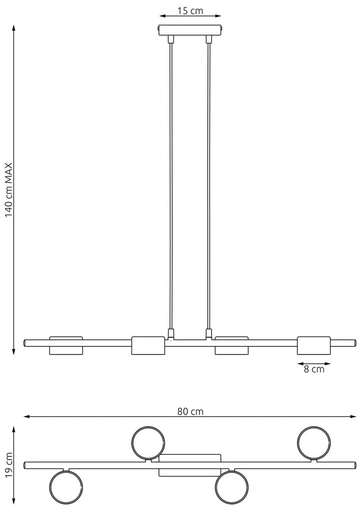 Lampadario Minimal Hermes Acciaio Nero 4 Luci Gx53 Ip20