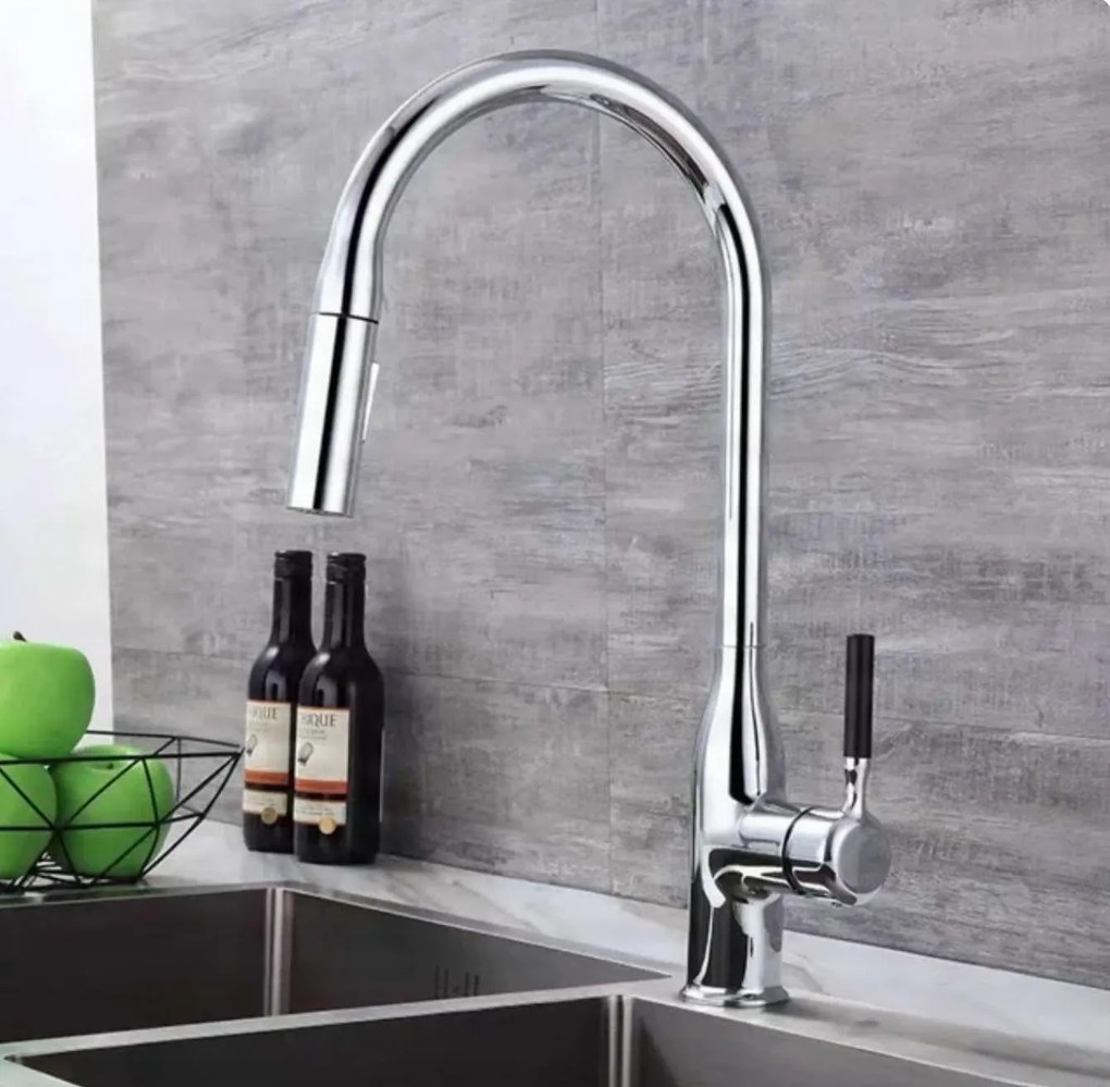 Rubinetto da cucina EYN KS15174 da piano con doccetta estraibile multigetto, bocca girevole e più finiture — Cromo