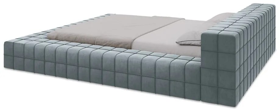 Letto matrimoniale imbottito azzurro con griglia 140x200 cm Akela - Makamii