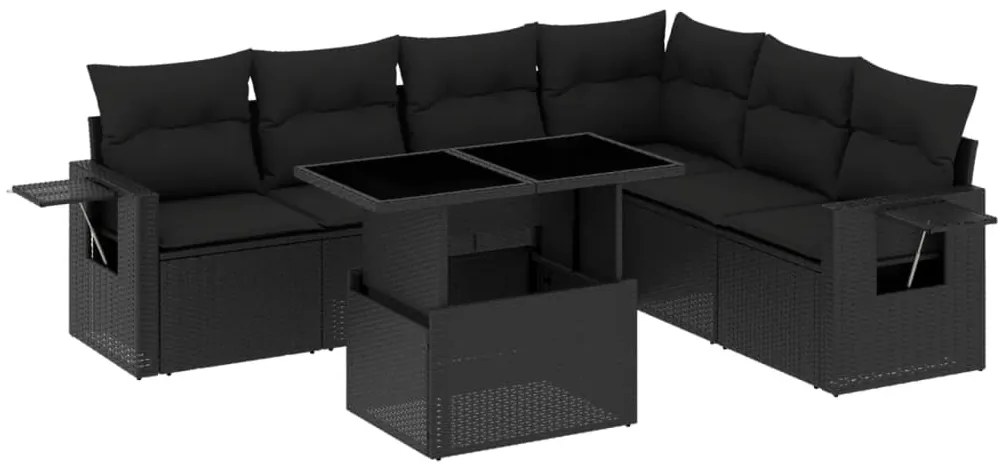 Set divani da giardino con cuscini 7pz nero polyrattan