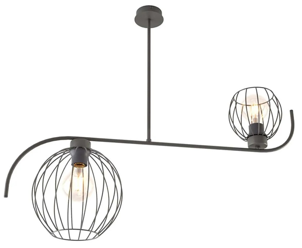 Lampadario Industrial 2 Luci Tyr In Acciaio Nero Paralumi A Gabbia