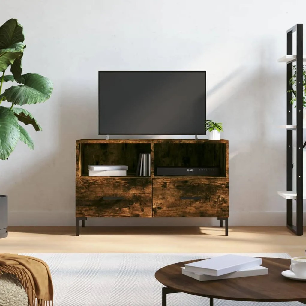 Mobile Porta Tv Rovere Fumo 80x36x50 Cm İn Legno Multistrato /