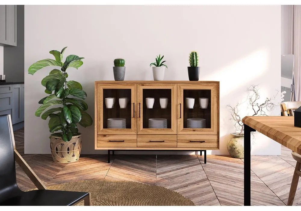 Vetrina in legno di quercia di colore naturale 144x95 cm Abies - The Beds