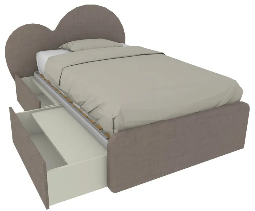 CUPIDO120C - Letto cameretta a cuore 120x190 con cassettoni e testata personalizzabile.Rete inclusa