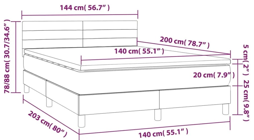 Giroletto a Molle con Materasso Grigio Scuro 140x200cm Tessuto