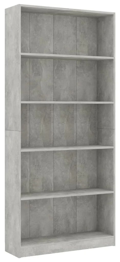 Libreria 5 Ripiani Grigio Cemento 80x24x175cm Legno Multistrato