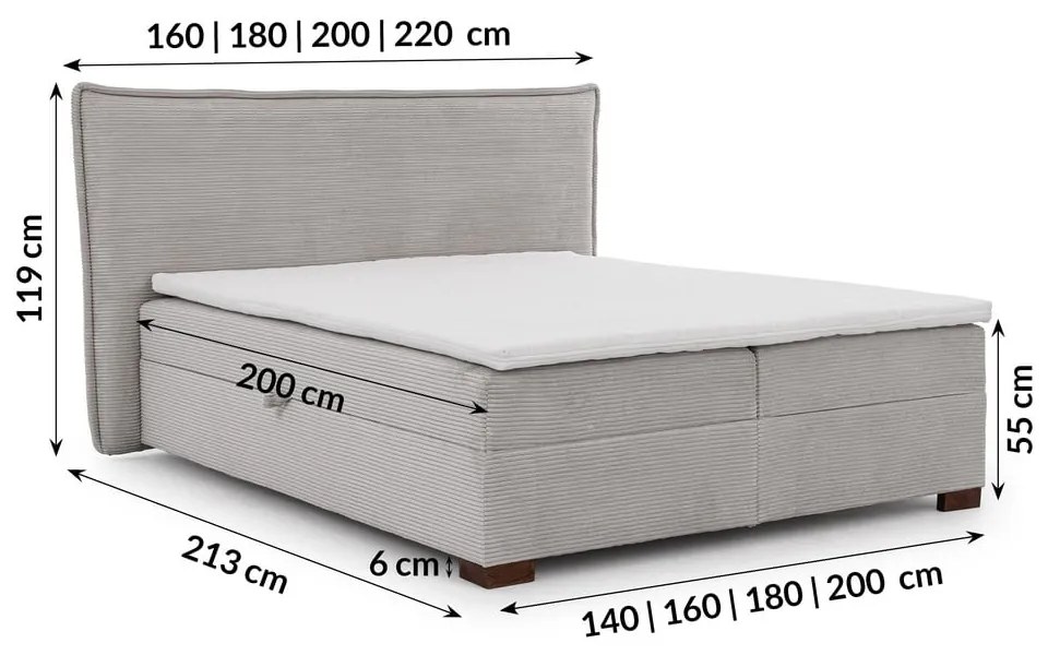 Letto boxspring grigio chiaro con contenitore 180x200 cm Lysa – Ropez