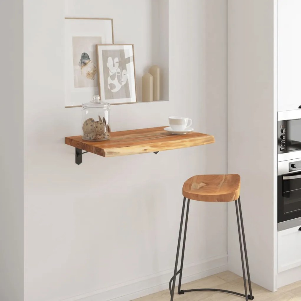 Mensola A Muro 60x40x3,8cm Rettangolare Legno Acacia Bordi Vivi /