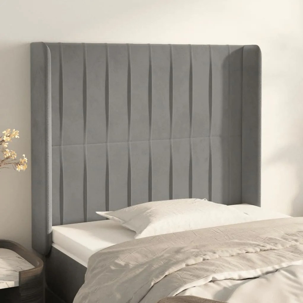 Testiera Ad Orecchio Grigio Chiaro 103x16x118/128 Cm İn Velluto /