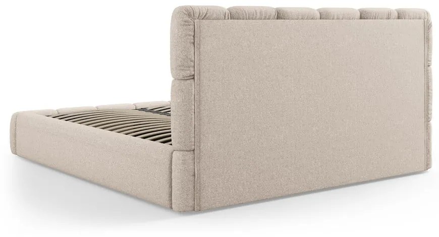 Letto beige imbottito con spazio contenitivo 200x200 cm Bellis – Micadoni Home