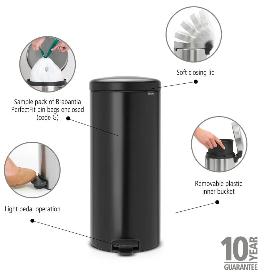 Bidone in acciaio nero opaco 30 l NewIcon - Brabantia