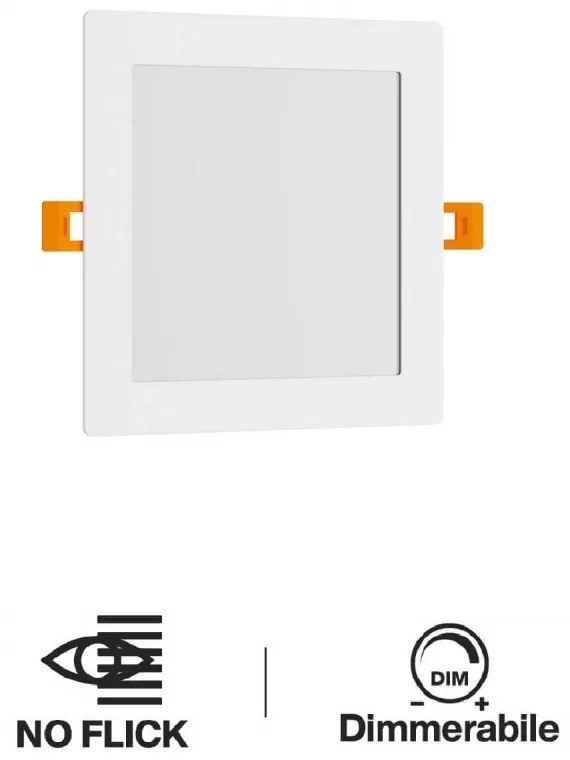 Pannello LED Quadrato 20W, 2.000lm, no Flickering, Foro 205x205mm, Dimmerabile Colore Bianco Caldo 3.000K