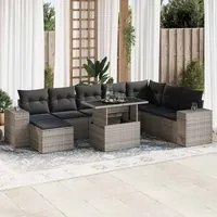 Set Divano da Giardino 9 pz con Cuscini Grigio in Polyrattan 3326851