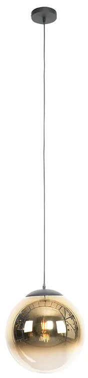 Lampada a sospensione Art Déco nera con vetro dorato 33 cm - Pallon