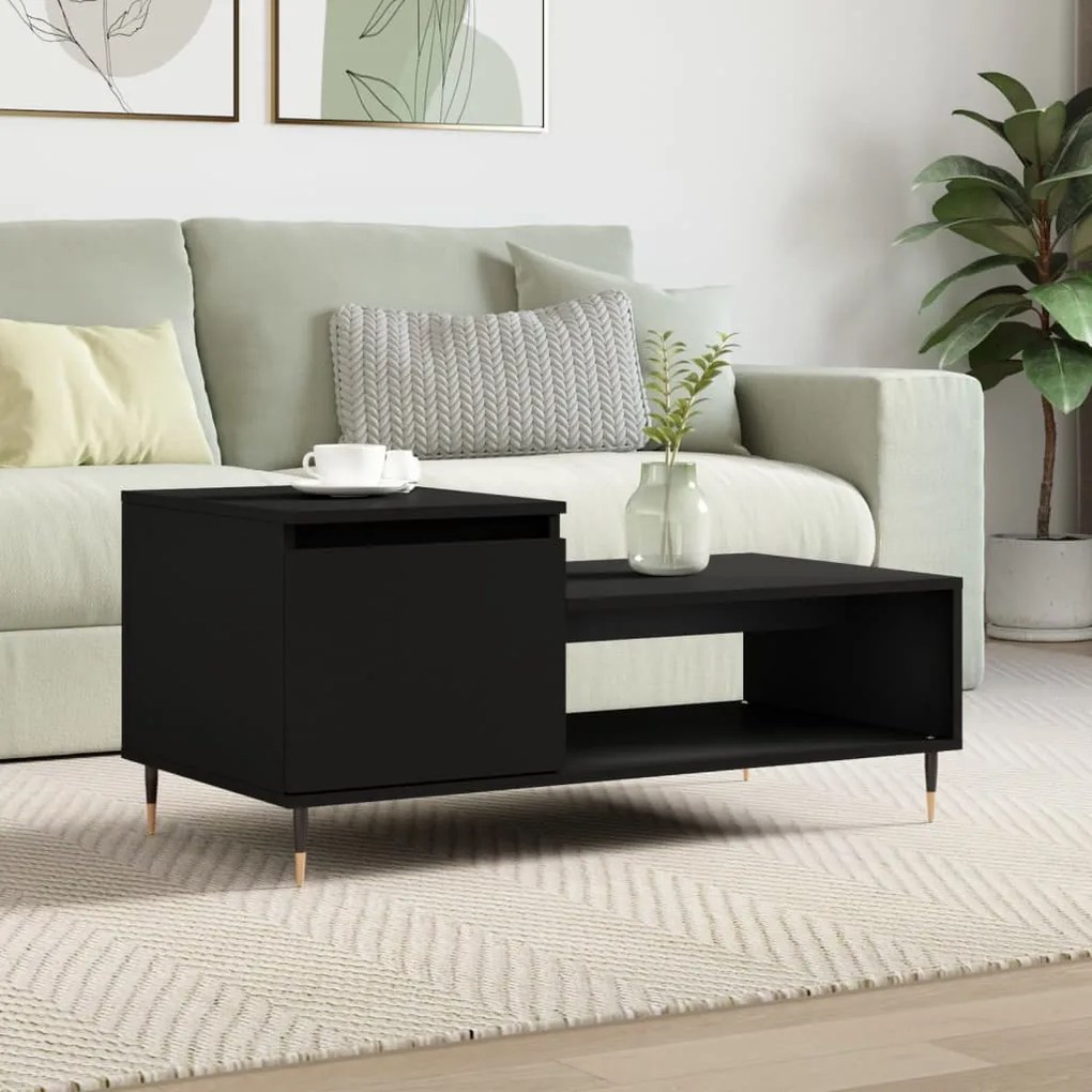 Tavolino Da Salotto Nero 100x50x45 Cm İn Legno Multistrato /