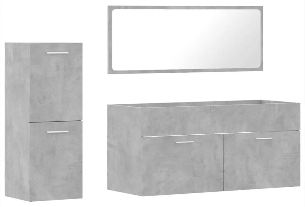 Set mobili da bagno 3 pz grigio cemento in legno multistrato