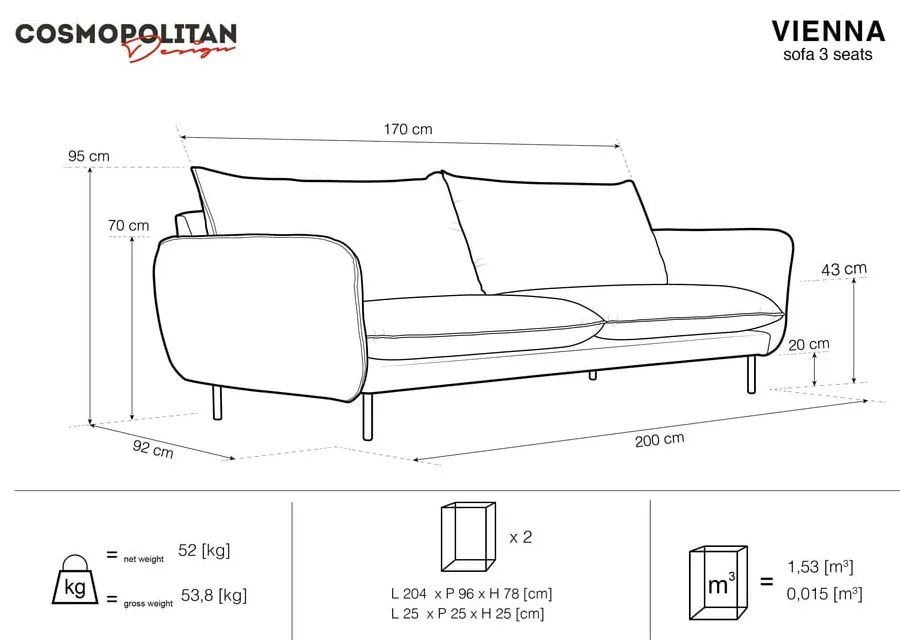 Divano in velluto verde scuro 200 cm Vienna - Cosmopolitan Design