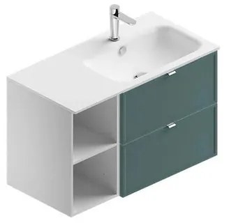 Mobile sottolavabo e lavabo Quadra bianco-mirto in mdf L 90 x H 57 x P 46 cm 1 vasca 2 cassetti