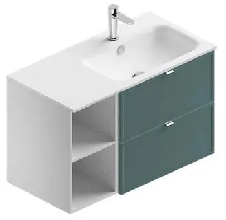 Mobile sottolavabo e lavabo Quadra per vasca a destra bianco-mirto in mdf L 90 x H 57 x P 46 cm 2 cassetti