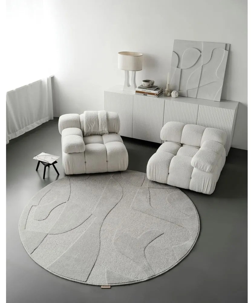 Tappeto rotondo in lana grigio chiaro ø 120 cm Morphic Botanica - Agnella