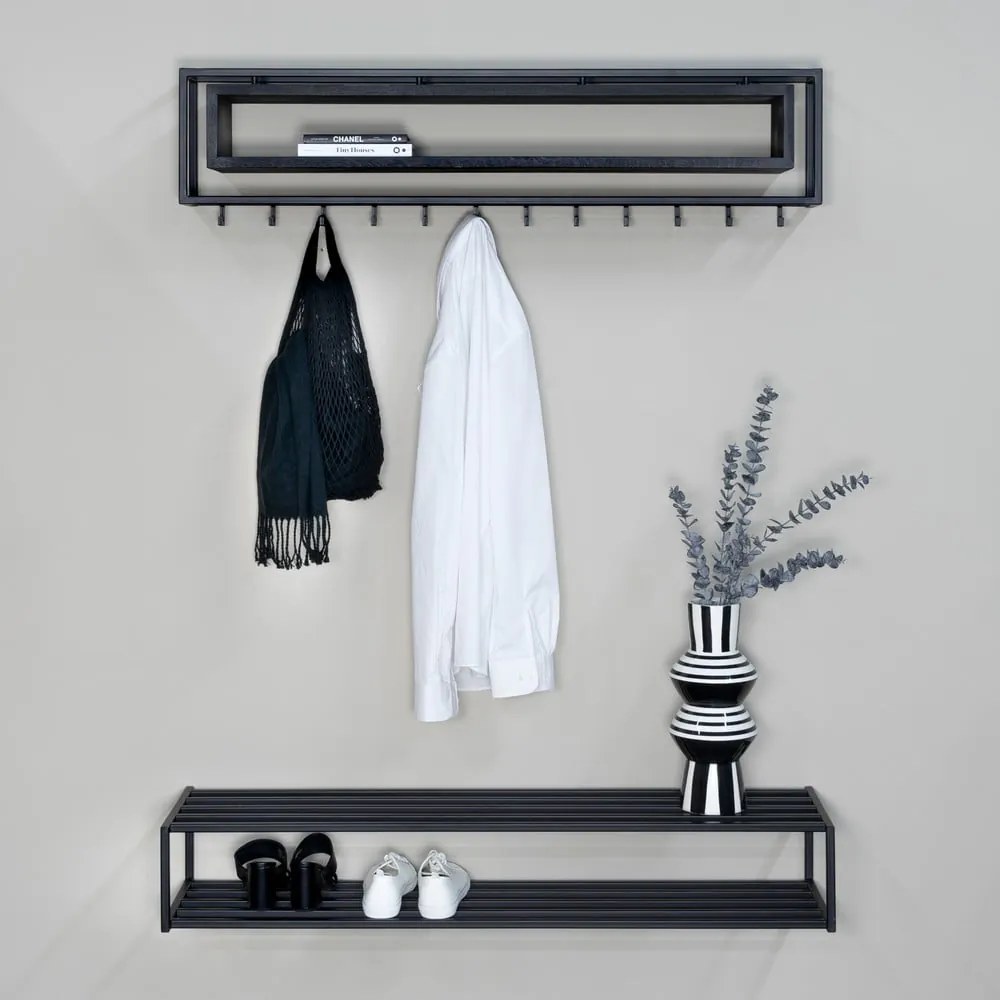 Scarpiera nera in metallo da parete 118x20,5x30,5 cm School – Spinder Design