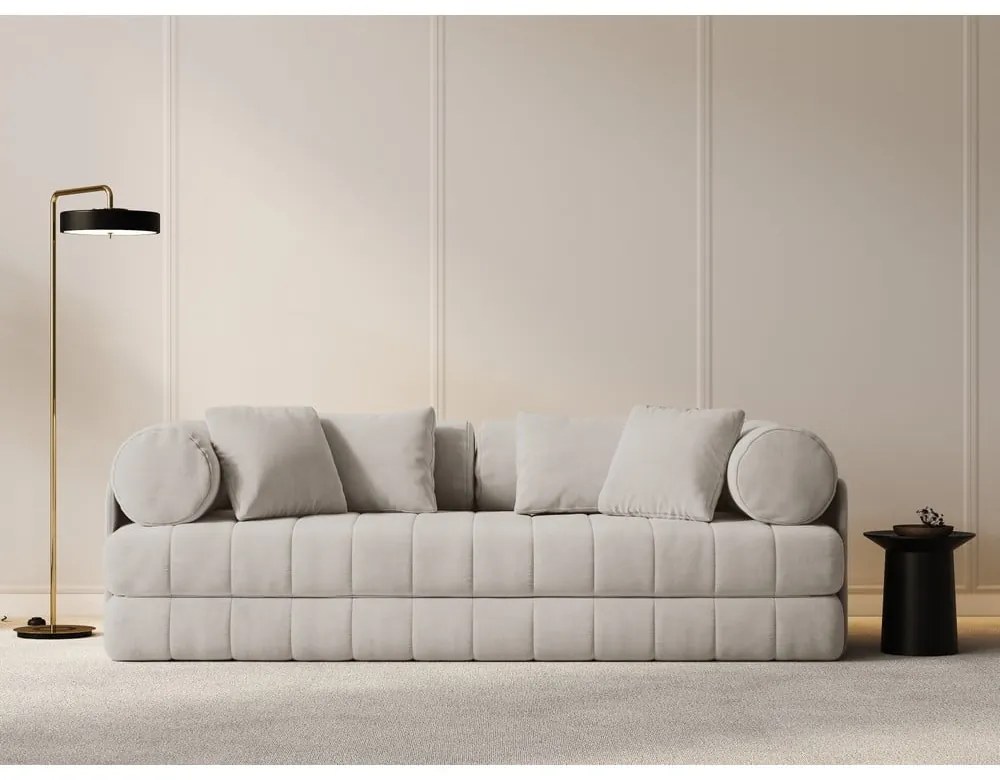 Divano beige allungabile con rivestimento in velluto 206 cm Kemi – Cosmopolitan Design