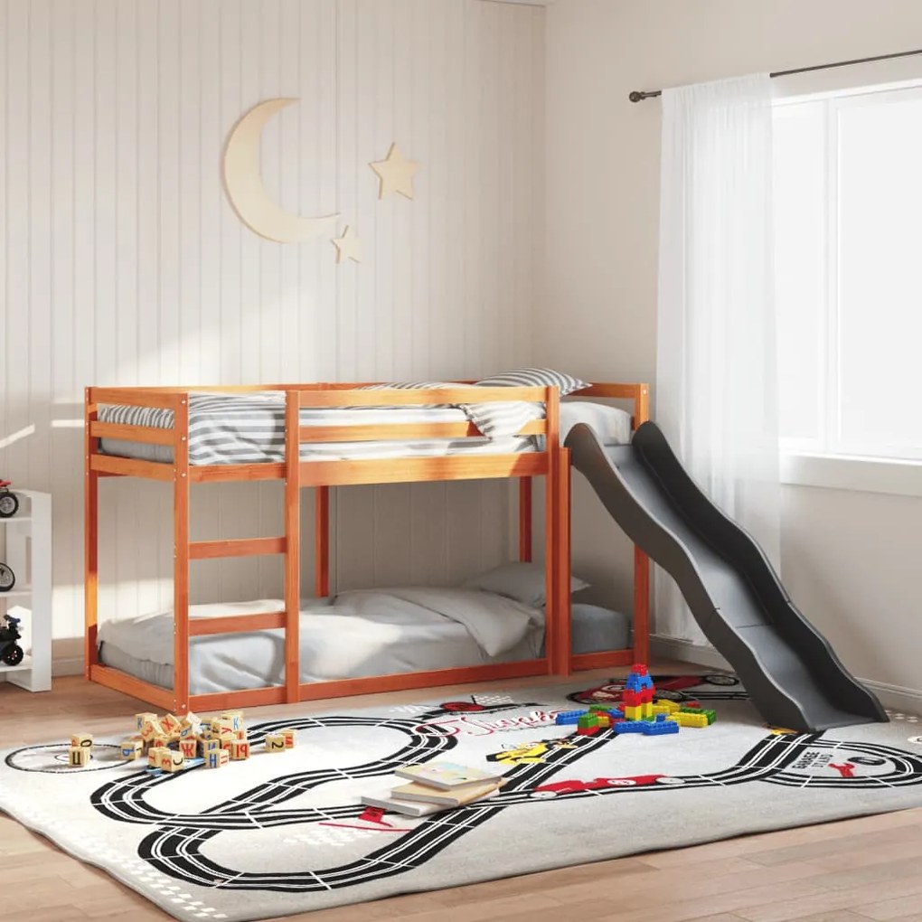 Letto Castello Scivolo Scala Marrone Cera 90x200 Cm Legno Pino /