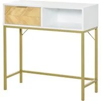 Consolle Ingresso 1 Cassetto 80x30x80,5 cm in Legno Bianco e Oro