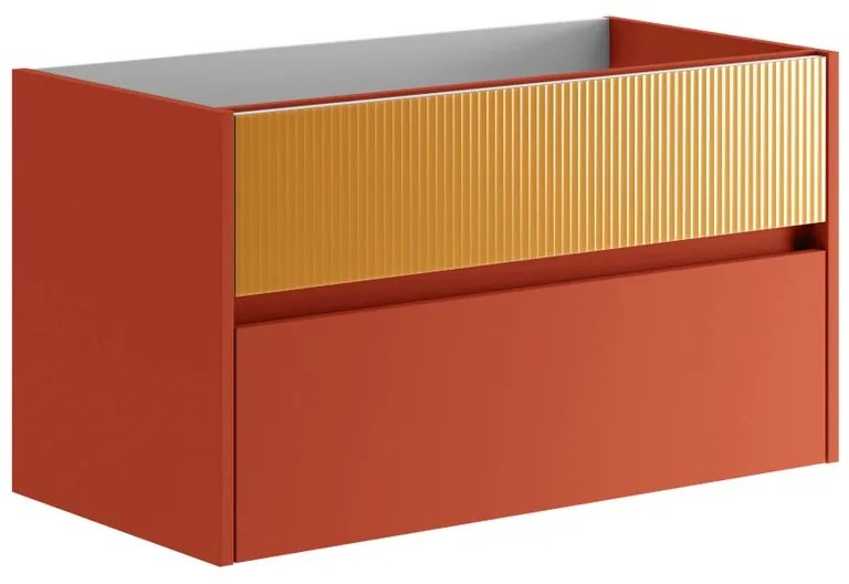 Mobile da bagno sotto lavabo Niwa paprika frontale in vetro senape laccato opaco L 89.5 x H 50 x P 45.5 cm 2 cassetti, lavabo non incluso