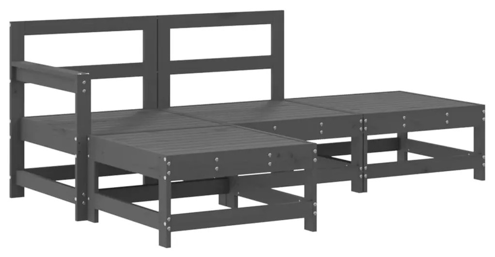 Set divani da giardino 4pz con cuscini in legno massello grigio