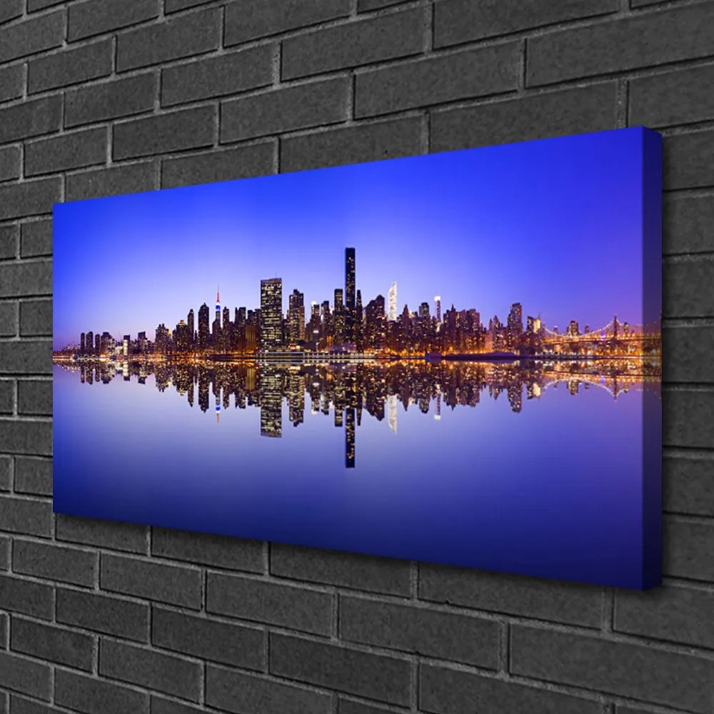 Stampa quadro su tela Case sull'acqua della città 100x50 cm