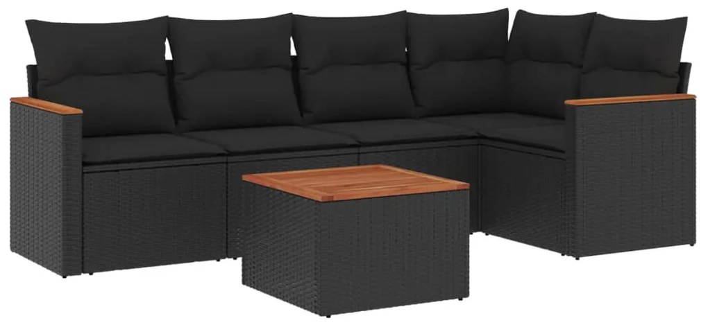 Set divano da giardino 6 pz con cuscini nero in polyrattan