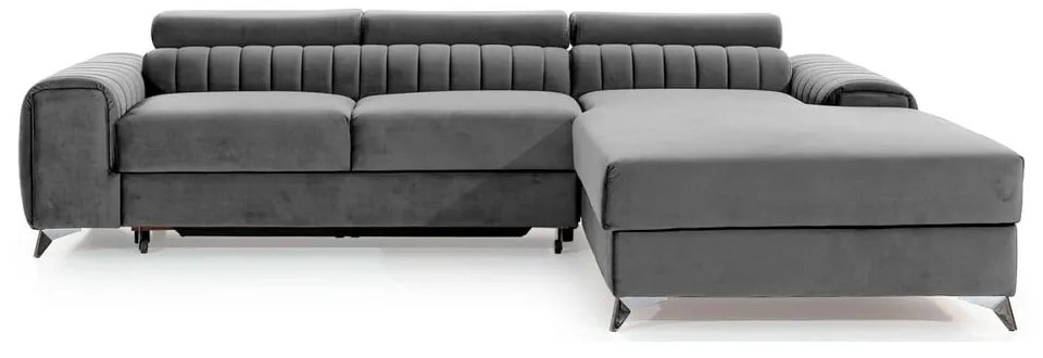 Divano angolare grigio allungabile/con contenitore (con penisola a destra/con chaise lounge) e rivestimento in velluto Grayson – ELTAP