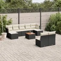 Set Divani da Giardino 10pz con Cuscini in Polyrattan Nero 3256189