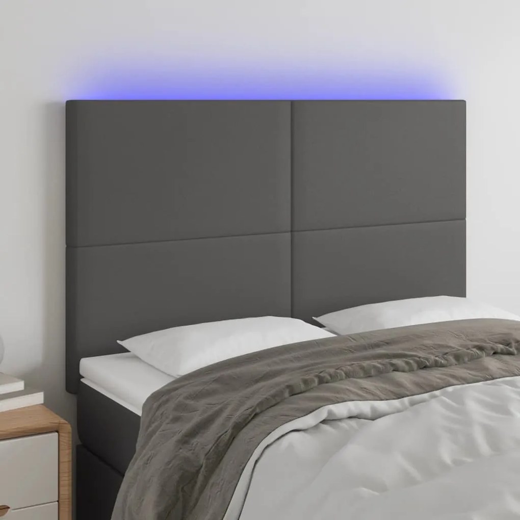 Testiera A Led Grigio 144x5x118/128 Cm İn Similpelle /