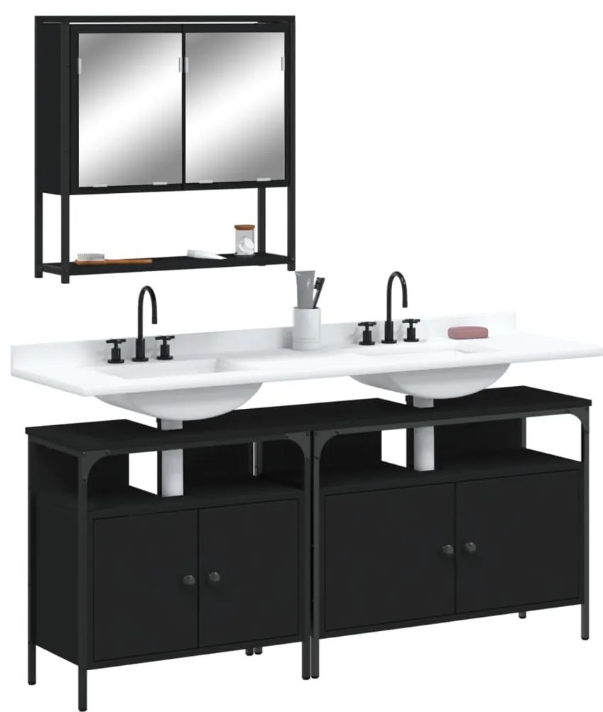 Set mobili da bagno 3 pz nero in legno multistrato