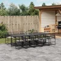 Set da Pranzo da Giardino 11 pz con Cuscini in Polyrattan Nero 3295011