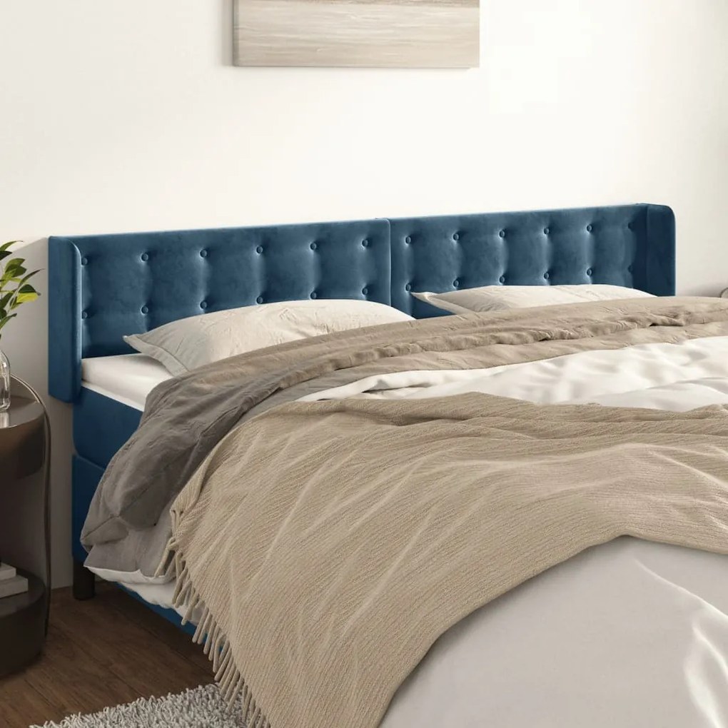 Testiera Ad Orecchio Blu Scuro 163x16x78/88 Cm İn Velluto /