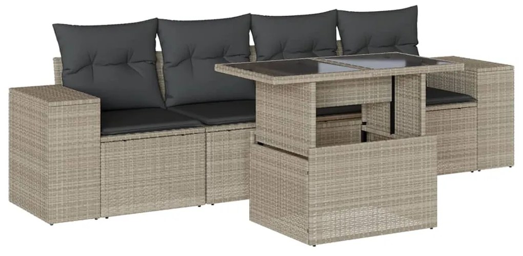 Set divano da giardino 5pz con cuscini grigio chiaro polyrattan