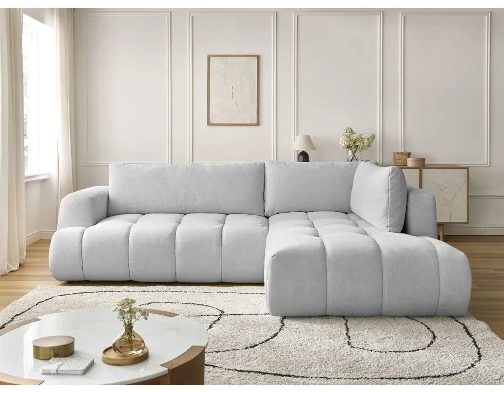 Divano angolare grigio chiaro allungabile e con contenitore (penisola a destra/a L) Fuji – Bobochic Paris