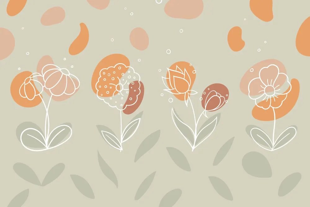 Carta da parati – Fiori minimalisti in tonalità delicate