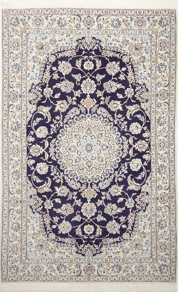 Nain Tappeto 140x210 Blu (Iran) Annodato A Mano