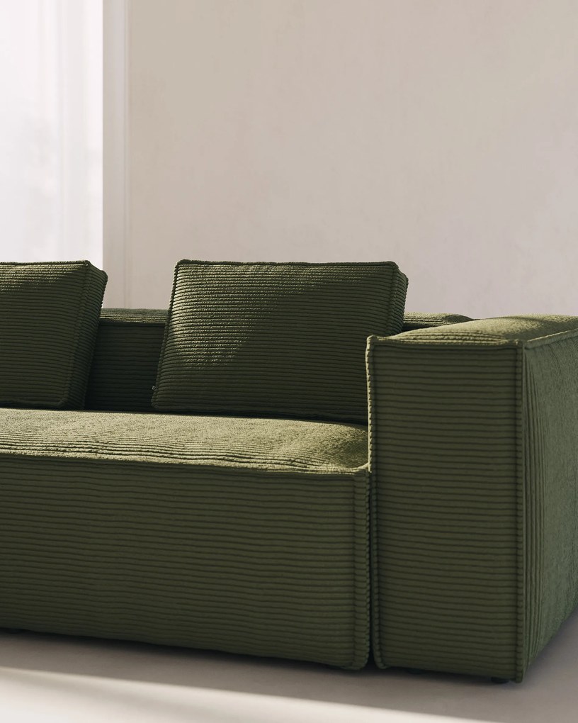 Kave Home - Divano ad angolo Blok 3 posti in velluto a coste spesse verde 290 x 230 cm / 230 cm 290 cm