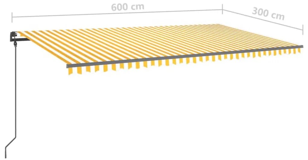 Tenda da Sole Retrattile Manuale e LED 6x3 m Gialla Bianca