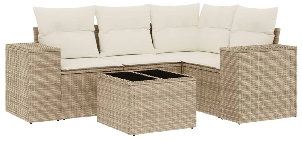 Set divano da giardino 5 pz con cuscini beige in polyrattan